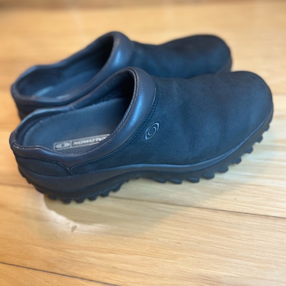 Salomon Snowgrip Black Leather Contragrip Slip-On Loafers Shoes - Picture 1 of 12